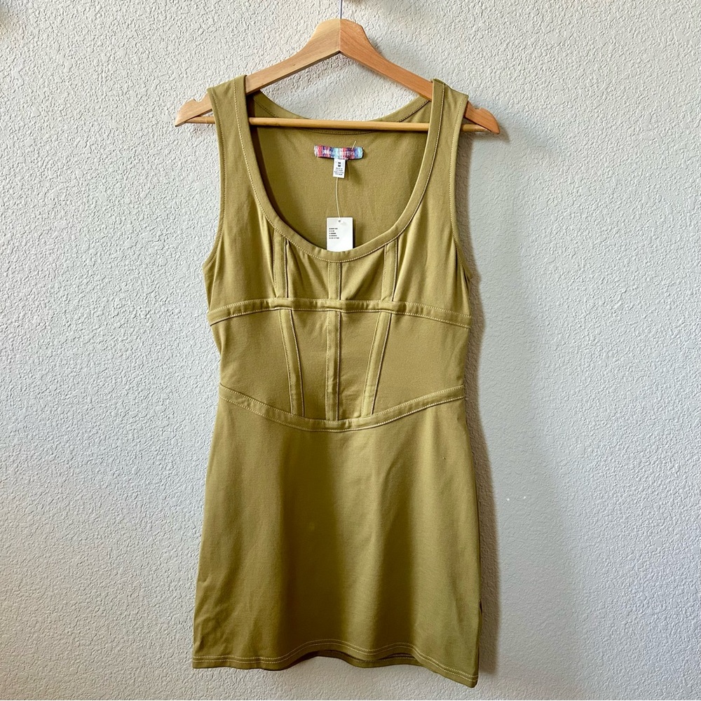 NEW Urban Outfitters Ramona Corset Knit Mini Dress Size Medium Sleeveless Green